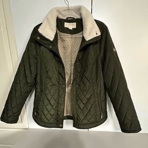 Michael Kors Quilted Faux Fur Collared Jacket Olive Green
